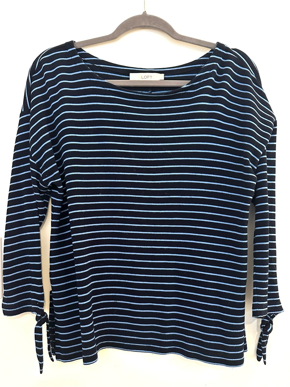 LOFT Navy & Light Blue Striped Sleeve-Tie Knit Top